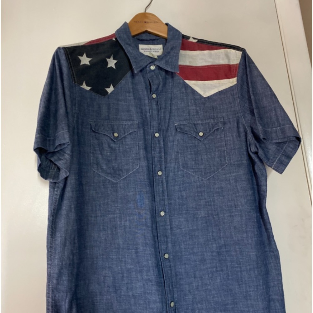 🔋🔋🔋Patriotic Short Sleeved Ralph Lauren Demineralization Shirt